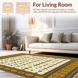 Ultra Soft Area Rug, Non Slip, Stain Resistant, Washable Area Rugs for Living Room, Bedroom, Botanical Plaid Geometric Boho(Beige)