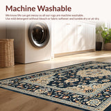 Ultra Soft Area Rug, Non Slip, Stain Resistant, Washable Area Rugs for Living Room, Bedroom, Distressed Vintage Floral Grey Brown Living Room Rug(Blue)