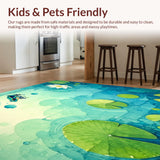 Ultra Soft Area Rug, Non Slip, Stain Resistant, Washable Area Rugs for Living Room, Bedroom, Whimsical Frog Pond Rug with Playful Lily Pads and Water Ripple Design(Blue)
