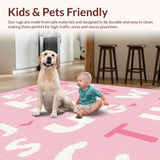 Ultra Soft Area Rug, Non Slip, Stain Resistant, Washable Area Rugs for Living Room, Bedroom, Stylish Modern Round Learning Canvas(Pink)