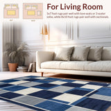 Ultra Soft Area Rug, Non Slip, Stain Resistant, Washable Area Rugs for Living Room, Bedroom, Chic Blue Geometric Design(Blue)
