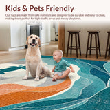 Ultra Soft Area Rug, Non Slip, Stain Resistant, Washable Area Rugs for Living Room, Bedroom, Coastal Wave Inspired Surfboard Accent Rug With Turtle Motif and Oceanic Hues(Blue)