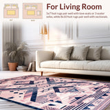 Ultra Soft Area Rug, Non Slip, Stain Resistant, Washable Area Rugs for Living Room, Bedroom, Chic Geometric Blush and Navy(Pink)