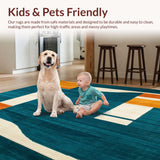Ultra Soft Area Rug, Non Slip, Stain Resistant, Washable Area Rugs for Living Room, Bedroom, Dynamic Geometric Area Featuring Teal and Burnt Orange(Blue)