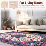Ultra Soft Area Rug, Non Slip, Stain Resistant, Washable Area Rugs for Living Room, Bedroom, Elegant Cream and Blue Trellis Design(White)