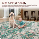 Ultra Soft Area Rug, Non Slip, Stain Resistant, Washable Area Rugs for Living Room, Bedroom, Distressed Sage Green Living Room Boho Carpet(Beige)