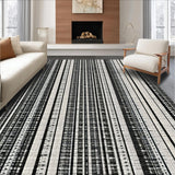 Ultra Soft Area Rug, Non Slip, Stain Resistant, Washable Area Rugs for Living Room, Bedroom, Ebony & Ivory: Striped Cotton Weave Patio Carpet, Casual Style(Black)