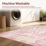 Ultra Soft Area Rug, Non Slip, Stain Resistant, Washable Area Rugs for Living Room, Bedroom, Vintage Boho Inspired Area Cream & Pink Printed Design(Pink)