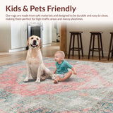 Ultra Soft Area Rug, Non Slip, Stain Resistant, Washable Area Rugs for Living Room, Bedroom, Elegant Floral Medallion West Elm Style Rug With Distressed Vintage Look(Red)