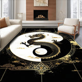 Ultra Soft Area Rug, Non Slip, Stain Resistant, Washable Area Rugs for Living Room, Bedroom, Stylish Monochrome Dragon Symbolism(Black)