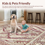 Ultra Soft Area Rug, Non Slip, Stain Resistant, Washable Area Rugs for Living Room, Bedroom, Sunset Echo Beige & Burgundy Geometric Diamond Weave(Beige)