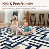 Ultra Soft Area Rug, Non Slip, Stain Resistant, Washable Area Rugs for Living Room, Bedroom, Modern Geometric Indoor/ Area Navy and Beige(Blue)