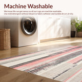 Ultra Soft Area Rug, Non Slip, Stain Resistant, Washable Area Rugs for Living Room, Bedroom, Chic Distressed Striped Area Abstract Print Runner(Pink)