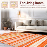 Ultra Soft Area Rug, Non Slip, Stain Resistant, Washable Area Rugs for Living Room, Bedroom, Bold Linear Stripes in Warm Hues(Orange)