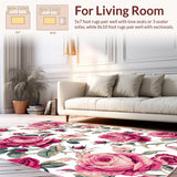 Ultra Soft Area Rug, Non Slip, Stain Resistant, Washable Area Rugs for Living Room, Bedroom, Rustic Pink Garden Motif(Pink)