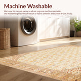 Ultra Soft Area Rug, Non Slip, Stain Resistant, Washable Area Rugs for Living Room, Bedroom, Stylish Round with Interlaced Lattice and Floral Motifs(Beige)
