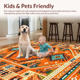 Ultra Soft Area Rug, Non Slip, Stain Resistant, Washable Area Rugs for Living Room, Bedroom, Lively Multi-Tonal Medallion Style(Orange)