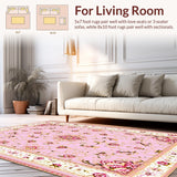 Ultra Soft Area Rug, Non Slip, Stain Resistant, Washable Area Rugs for Living Room, Bedroom, Luxurious Gold Accented Traditional Pattern(Pink)