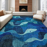 Ultra Soft Area Rug, Non Slip, Stain Resistant, Washable Area Rugs for Living Room, Bedroom, Whale Escape Trap Rug Intricate Octopus Tangle Underwater Maze Runner(Blue)