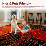 Ultra Soft Area Rug, Non Slip, Stain Resistant, Washable Area Rugs for Living Room, Bedroom, Sizzling Geometric Flow Design(Red)