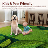 Ultra Soft Area Rug, Non Slip, Stain Resistant, Washable Area Rugs for Living Room, Bedroom, Serene 3D Leaf Arrangement(Green)