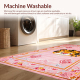 Ultra Soft Area Rug, Non Slip, Stain Resistant, Washable Area Rugs for Living Room, Bedroom, Cheerful Rustic Tiger Charm(Pink)