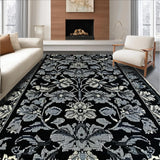 Ultra Soft Area Rug, Non Slip, Stain Resistant, Washable Area Rugs for Living Room, Bedroom, Lightweight Waterproof Picnic Rug with Floral Design(Black)