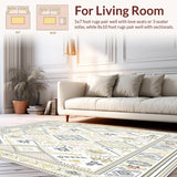 Ultra Soft Area Rug, Non Slip, Stain Resistant, Washable Area Rugs for Living Room, Bedroom, Malilinao Boho Trellis Area Cream Beige Gray(White)