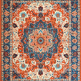 Ultra Soft Area Rug, Non Slip, Stain Resistant, Washable Area Rugs for Living Room, Bedroom, Vivid Floral Medallion Aesthetic(Red)