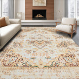 Ultra Soft Area Rug, Non Slip, Stain Resistant, Washable Area Rugs for Living Room, Bedroom, Distressed Medallion Area Beige & Brown Retro Floor(Beige)