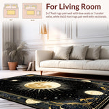 Ultra Soft Area Rug, Non Slip, Stain Resistant, Washable Area Rugs for Living Room, Bedroom, Mystical Occult Crescent Motif(Gold)