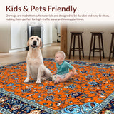 Ultra Soft Area Rug, Non Slip, Stain Resistant, Washable Area Rugs for Living Room, Bedroom, Elegant Retro Flower Arrangement(Orange)