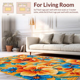 Ultra Soft Area Rug, Non Slip, Stain Resistant, Washable Area Rugs for Living Room, Bedroom, Richly Colored Abstract Floral Fusion(Orange)