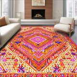 Ultra Soft Area Rug, Non Slip, Stain Resistant, Washable Area Rugs for Living Room, Bedroom, Rustic Ogee Design in Warm Hues(Orange)