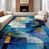 Ultra Soft Area Rug, Non Slip, Stain Resistant, Washable Area Rugs for Living Room, Bedroom, Boho Chic Gradient Mosaic Rug with Blue Gold Tones, Artistic Geometric Array(Blue)
