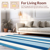 Ultra Soft Area Rug, Non Slip, Stain Resistant, Washable Area Rugs for Living Room, Bedroom, Coastal Stripe Area Rug for Balcony Easy Care Blue Ivory Carpet(Blue)