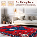 Ultra Soft Area Rug, Non Slip, Stain Resistant, Washable Area Rugs for Living Room, Bedroom, Vibrant Americana Textured Design(Red)
