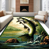 Ultra Soft Area Rug, Non Slip, Stain Resistant, Washable Area Rugs for Living Room, Bedroom, Rustic Multicolor Fishing Silhouette(Green)