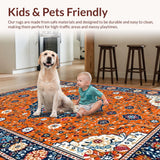 Ultra Soft Area Rug, Non Slip, Stain Resistant, Washable Area Rugs for Living Room, Bedroom, Cheerful Multi-Tonal Floral Element(Orange)