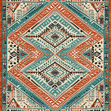 Ultra Soft Area Rug, Non Slip, Stain Resistant, Washable Area Rugs for Living Room, Bedroom, Chic Teal and Cream Mosaic(Red)