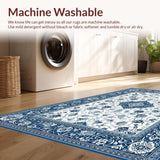 Ultra Soft Area Rug, Non Slip, Stain Resistant, Washable Area Rugs for Living Room, Bedroom, Refined Elegant Floral Texture(Blue)