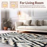 Ultra Soft Area Rug, Non Slip, Stain Resistant, Washable Area Rugs for Living Room, Bedroom, Modern Graphic Chevron Pattern Rug with Stark Black and White Bands(Black)