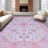 Ultra Soft Area Rug, Non Slip, Stain Resistant, Washable Area Rugs for Living Room, Bedroom, Rustic Medallion Blue Tones(Pink)