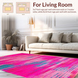 Ultra Soft Area Rug, Non Slip, Stain Resistant, Washable Area Rugs for Living Room, Bedroom, Bold Colorful Dynamic Brushstrokes(Pink)