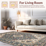 Ultra Soft Area Rug, Non Slip, Stain Resistant, Washable Area Rugs for Living Room, Bedroom, Rustic Vintage Floral Elegance(Blue)