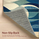 Ultra Soft Area Rug, Non Slip, Stain Resistant, Washable Area Rugs for Living Room, Bedroom, Coastal Surfboard Rug with Nautical Waves and Character Silhouettes(Blue)