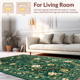 Ultra Soft Area Rug, Non Slip, Stain Resistant, Washable Area Rugs for Living Room, Bedroom, Refined Dark Green Floral Arrangement(Green)