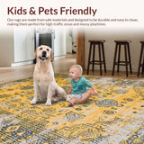 Ultra Soft Area Rug, Non Slip, Stain Resistant, Washable Area Rugs for Living Room, Bedroom, Warm Neutral Ogee Style(Yellow)