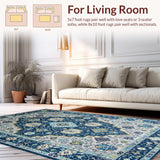 Ultra Soft Area Rug, Non Slip, Stain Resistant, Washable Area Rugs for Living Room, Bedroom, Artistic Geometric Floral Ensemble(Blue)
