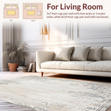 Ultra Soft Area Rug, Non Slip, Stain Resistant, Washable Area Rugs for Living Room, Bedroom, Boho Elegance Area Showcasing Distressed Damask and Ornamental Details(Beige)
